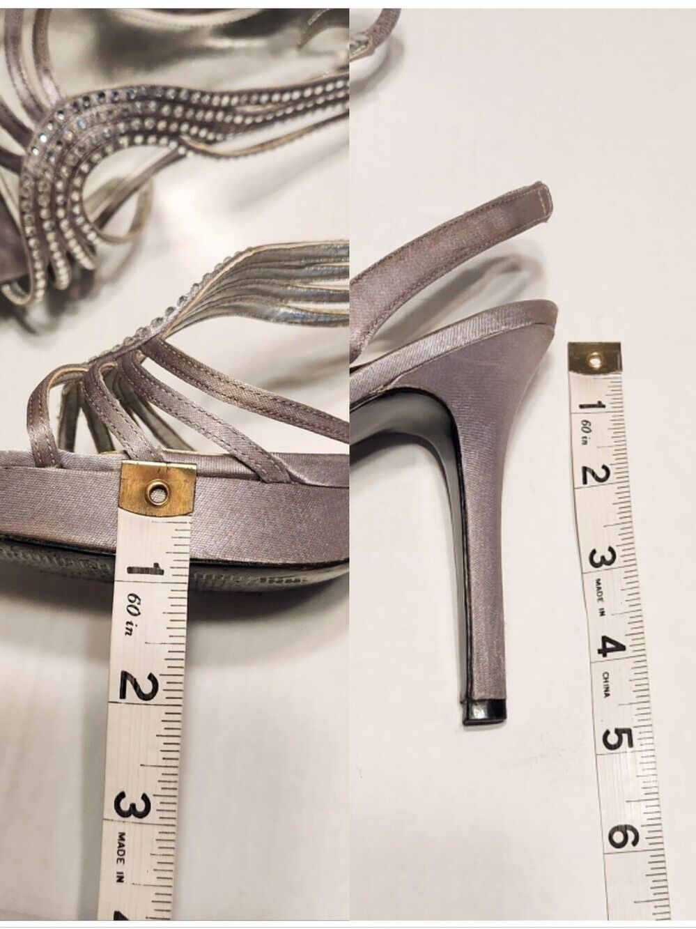 Nina Satin Rhinestone Strappy Sling Back Stiletto Dressy Party Sandals Silver 10 - Picture 11 of 11